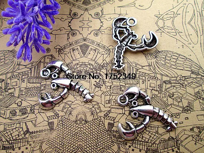 15pcs- Lobster  Charms, Antique Tibetan silver CUTE Lobster  Charms pendants 14x16 mm