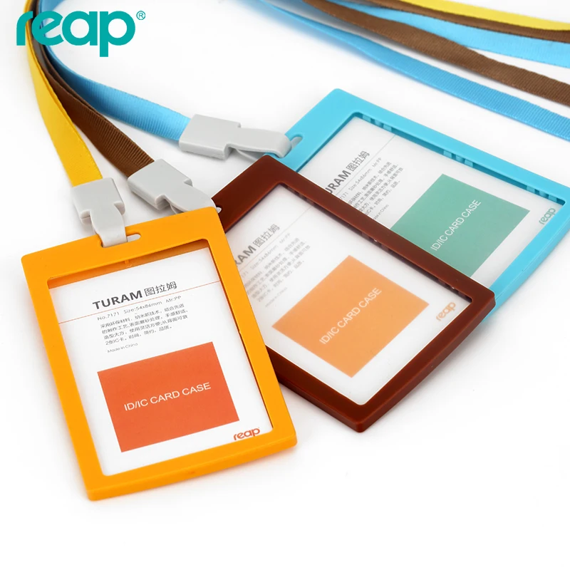Candy Color Plastic Id Card Case Business Holder Employee Badge With Lanyards For School Hospital (Standard Size)