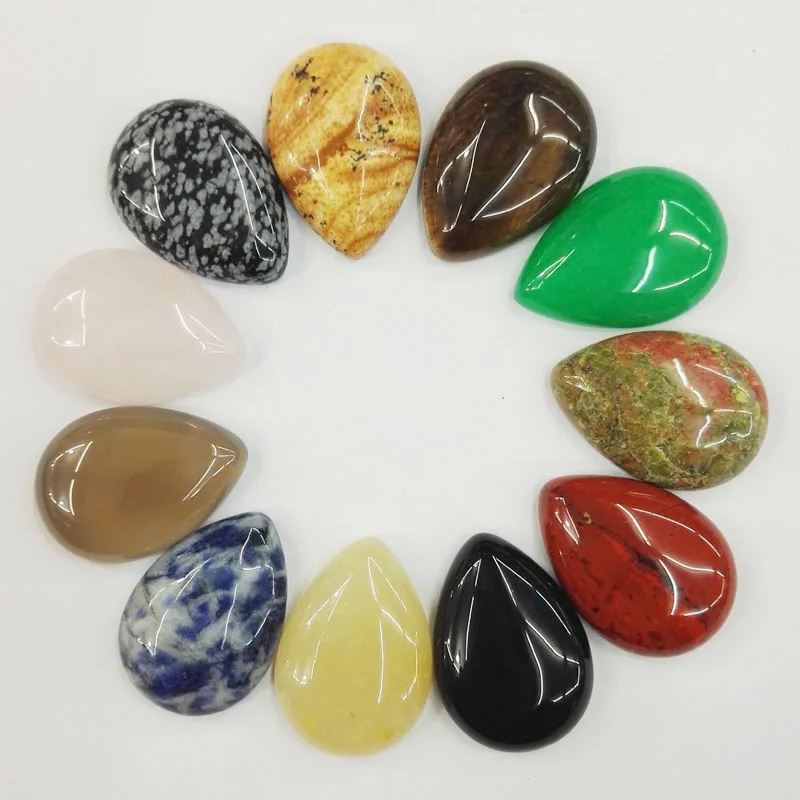 

Wholesale assorted natural stone teardrop beads 25x18mm waterdrop CAB CABOCHON bead for jewelry accessories 24pcs Free shipping