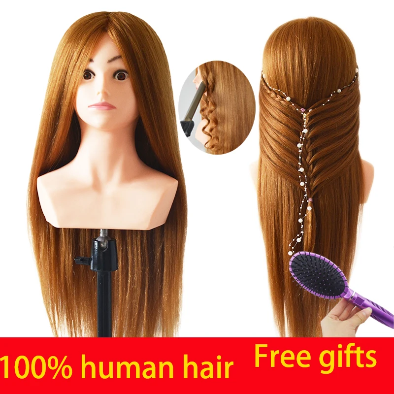 

High Grade 100% Human Hair Training Head For Paint Curl Braid Hairstyle Manikin Head Cabeza Maniqui Mannequin Head With Shoulder