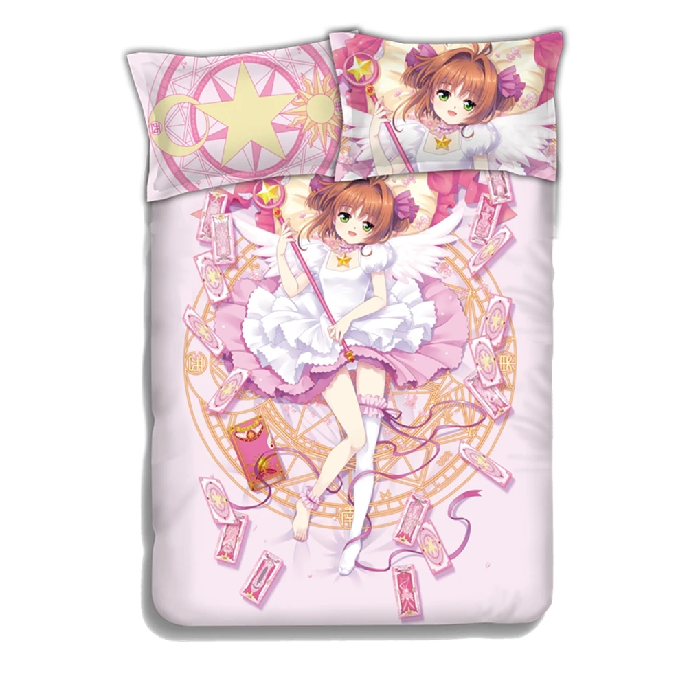 Anime JK Cardcaptor Sakura Kinomoto Sakura Cosplay Comforter Set Bed Flat Sheet Quilt Cover Pillowcase Pink Cute Bedding Sets