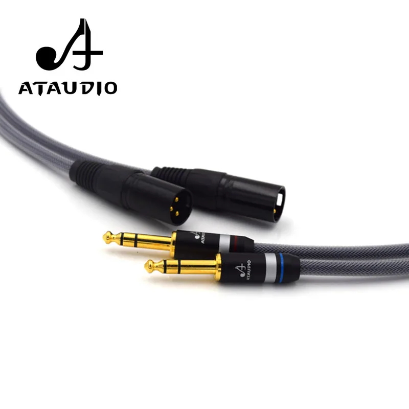 Một cặp ATAUDIO Hifi 6.35mm để XLR Nam Cáp Âm Thanh Chất Lượng Cao Kép 6.5mm để Dual XLR Cáp