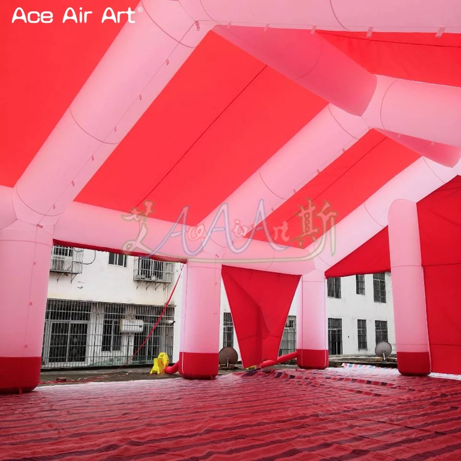 Tente de mariage gonflable à bande LED avec couverture rouge et faisceaux blancs, maison avec portes pliables pour fête ou événement, avec CAN Amendements, nouveau