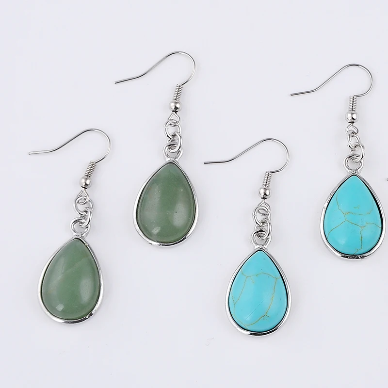 New Fashion Natural Stone Hook Dangle Water Drop Earrings Solid Jewelry for Women Girl\'s Green Aventurine Dangler Gift Wholesale
