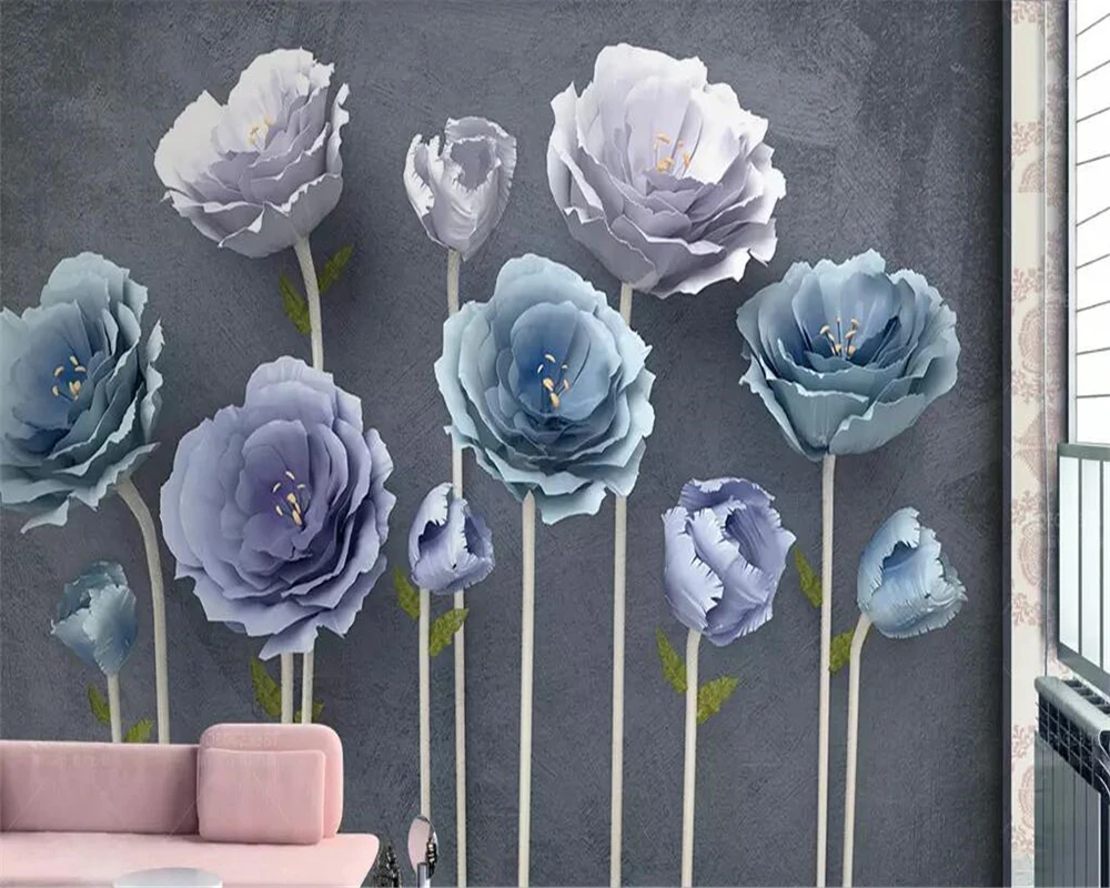Custom size wallpaper Three-dimensional purple flowers Mural Living room bedroom flower background wall decoration 3d wallpaper