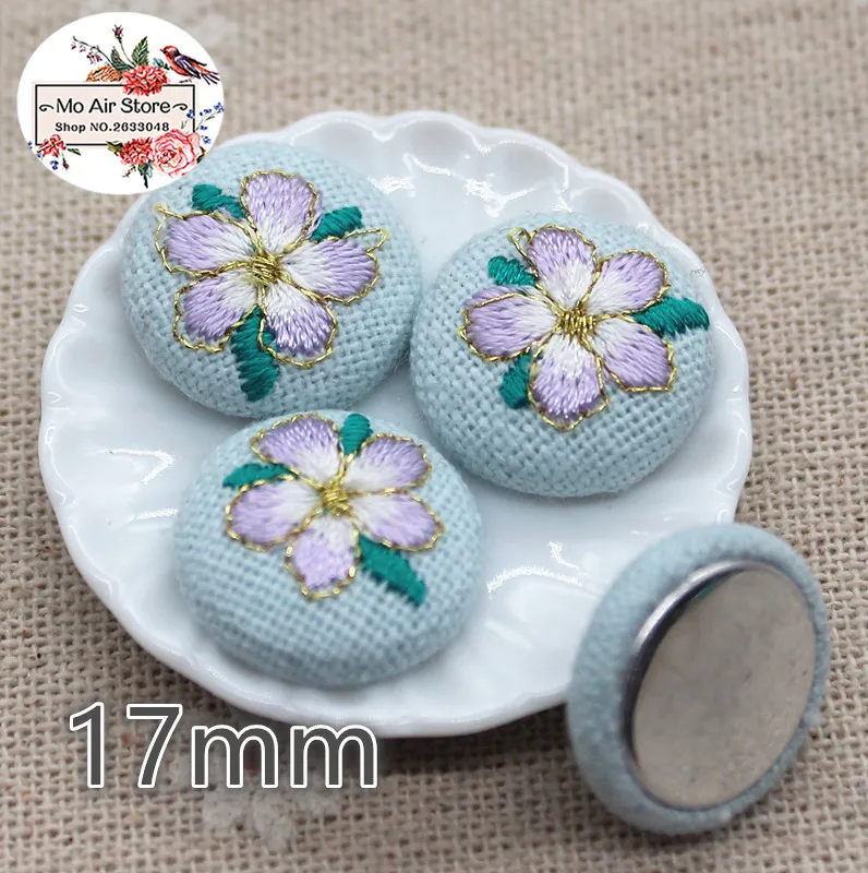 10 pz ricamo fiore di camelia Flatback tessuto coperto bottoni rotondi giardino di casa artigianato Cabochon Scrapbooking artigianato fai da te 17mm