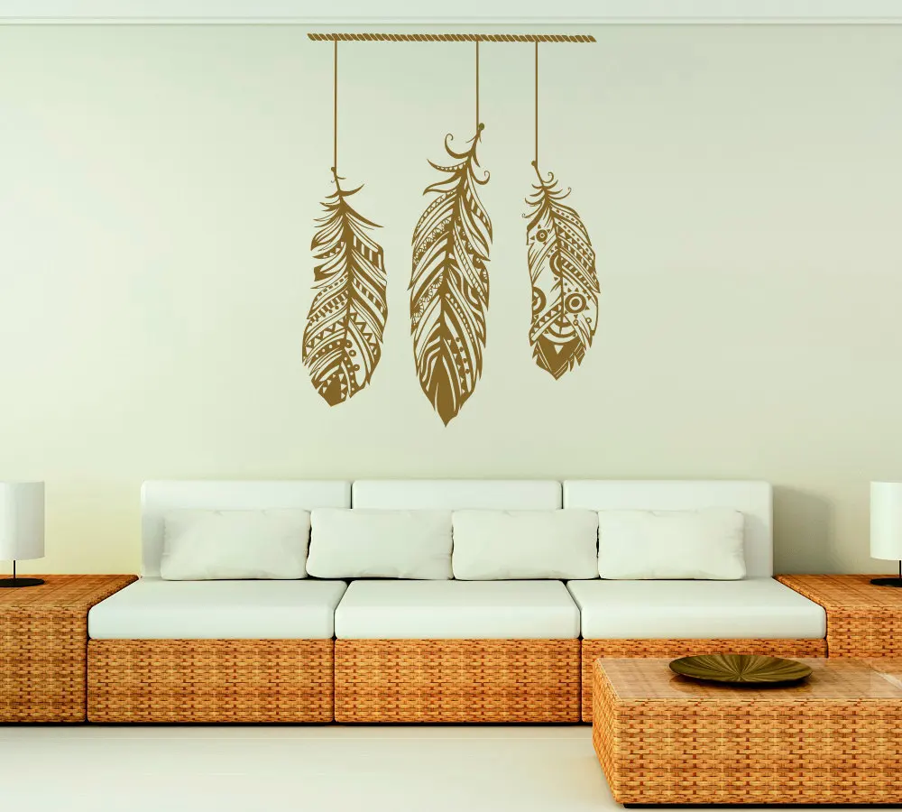 Feather Wall Decal Stickers Tribal Wall Art Bohemian Decor Living Room Bedroom Dorm Feather Wall Art- Dream Cather mural JW071