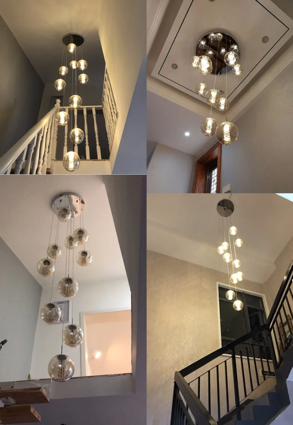 Decoração da sala de estar lustres preto fumaça bola vidro lâmpada escada lustre para villa g4 led luz da escada decoração do hotel luminárias pendentes de iluminação luminaria  lustres para sala de jantar lustre