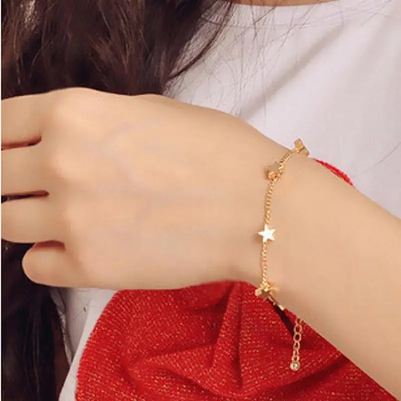 Korean Version Of The Small Fresh Lady Fashion Gold Five-pointed Star And Peach Heart Bracelet Women\'s Jewelry Wholesale