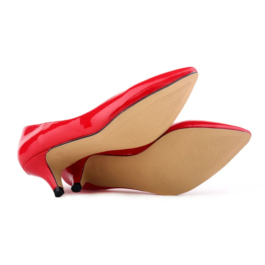 6cm Spike Heel Concise Lady Office Shoes Autumn Pointed Toe Patent Leather Women Pumps Shallow Red High Heels Female Bride Shoes