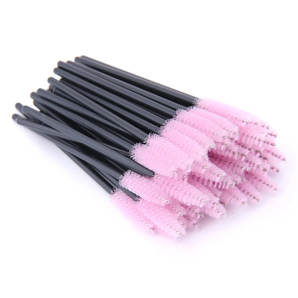 50 Stks/partij Make Up Borstel Roze Synthetische Vezel Eenmalige Wegwerp Wimper Brush Mascara Applicator Wand Makeup Brush Tool