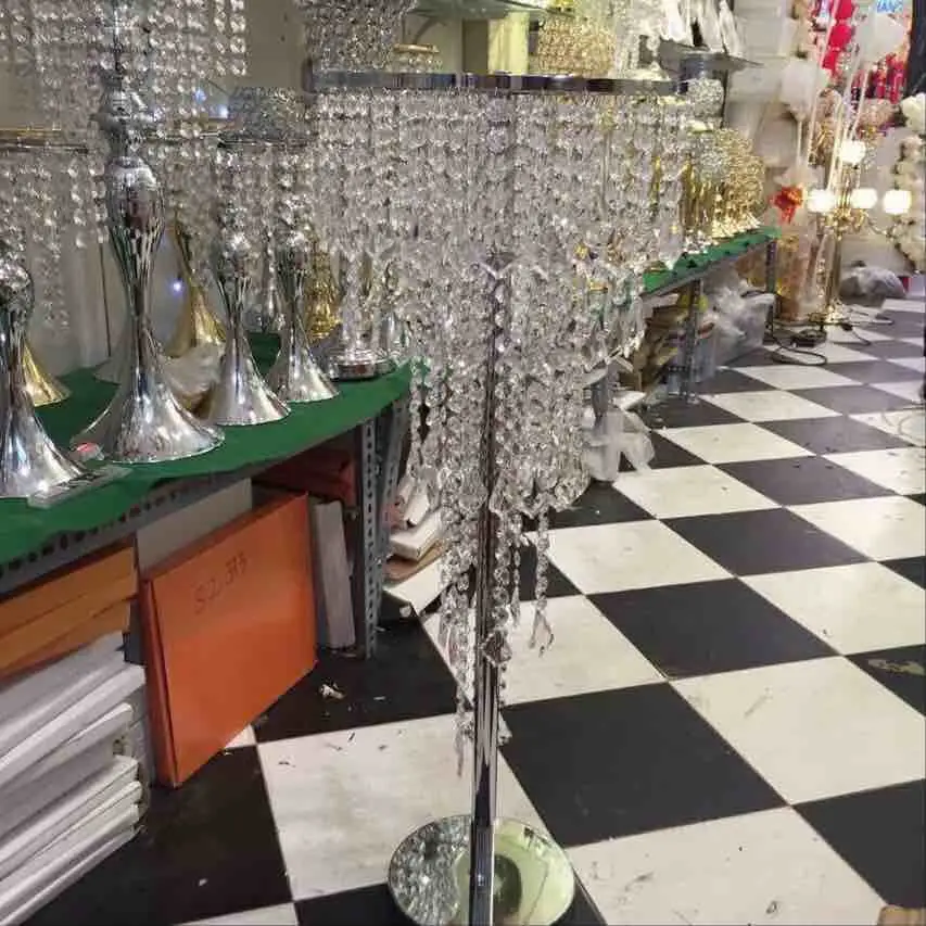 

110cm Tall Crystal Flower Chandelier Metal Flower Stand Crystal Wedding Centerpiece Flower Vase for Wedding Table Decoration