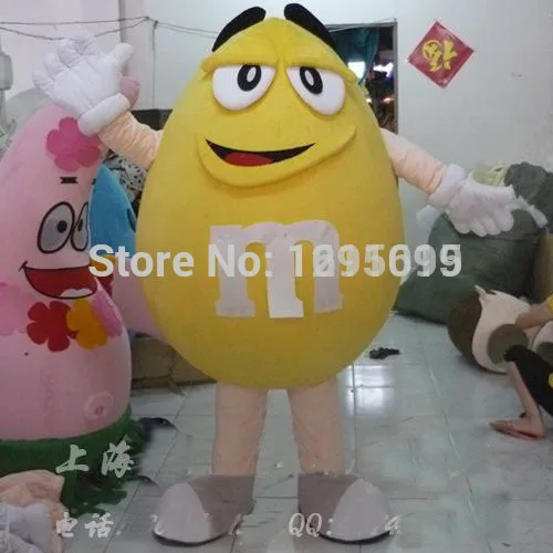 2018 New free shipping M M YELLOW M&M Chocolate Candy Mascot Costume Halloween prop,factory direct