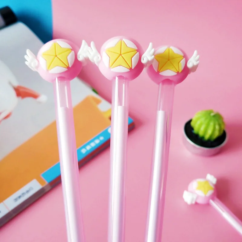 1 Pcs Cute Mocha Girl Sakura Star Wand Pen Signature Pen Star Wing Neutral Kawaii School Supplies Pen for Writing