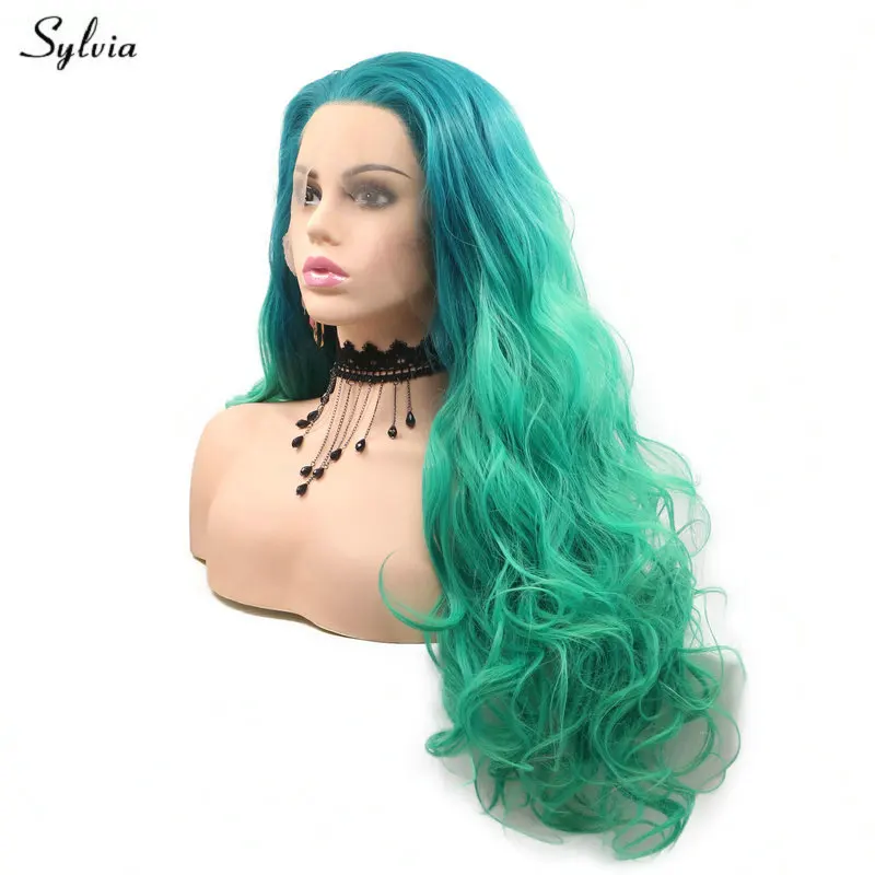 

Sylvia High Temperature Hair Body Wave Free Part Hair Ombre Malachite Green Synthetic Lace Front Wig Women's Cosplay Mermaid Wig