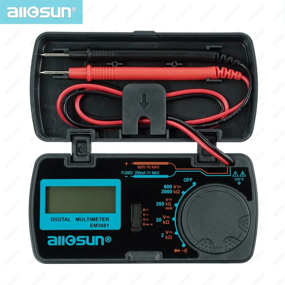 ALLOSUN Auto Range Digital Multimeter DC AC Voltmeter Ammeter Ohm Tester Portable Pocket Multimeter Mini Size