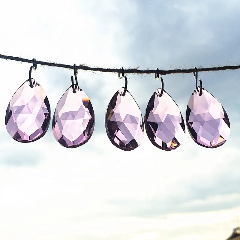 Top Quality 50pcs/lot 38*21mm Pink Angel\'s Tears Faceted Crystal Chandelier Prisms Glass DIY Suncatcher Accessories(+Free rings)