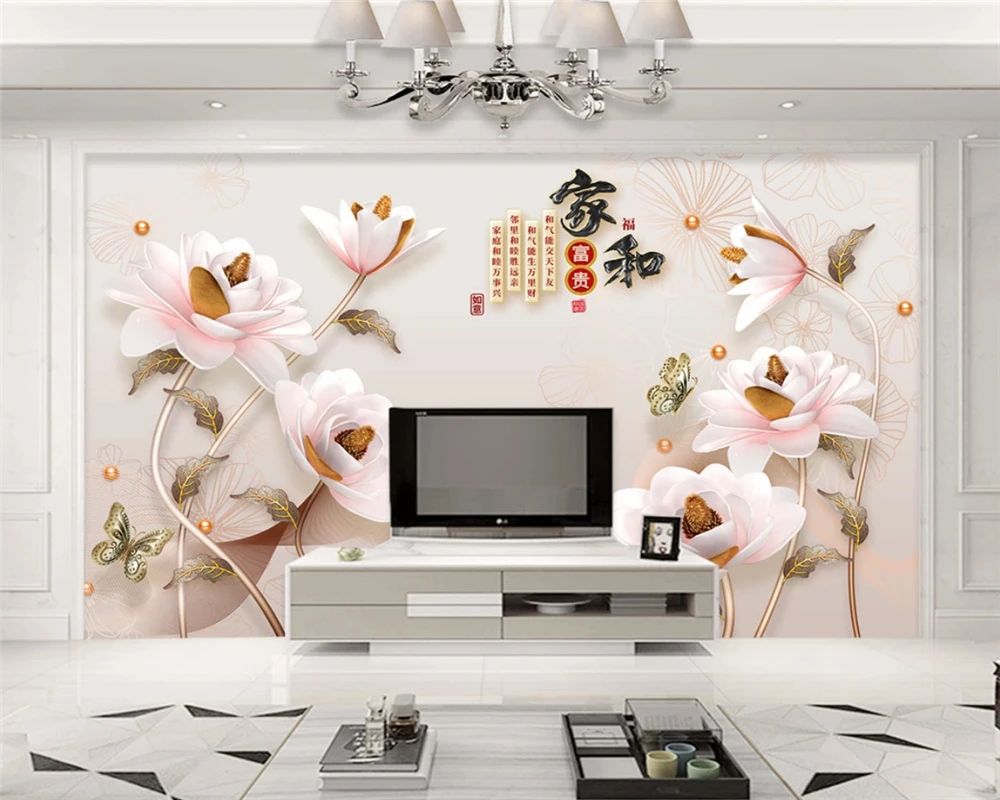 

beibehang Customized modern silky classic wallpaper 3D embossed magnolia TV background papel de parede wall papers home decor