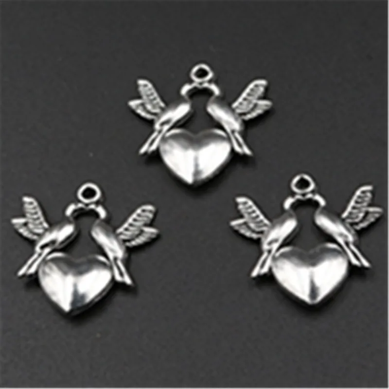 10pcs Silver Plated Chinese Legend Double Crane to Send Peaches Charm Necklace DIY Handmade Jewelry Alloy Pendants 22*21mm A531