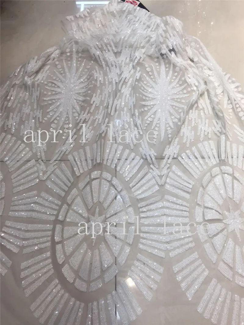 

2018 new stock zpp003# 5 yards luxury offwhite star sequin embroidery tull mesh african lace for sawing bridal wedding dress