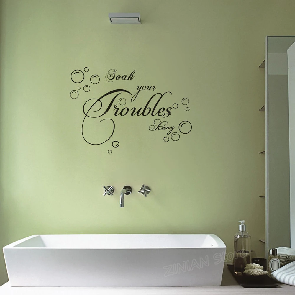 SOAK YOUR TROUBLE Quote Wall Sticker Waterproof Bathroom Wall Decoration PVC Wall Decal for Kids adesivo de parede Decals D108