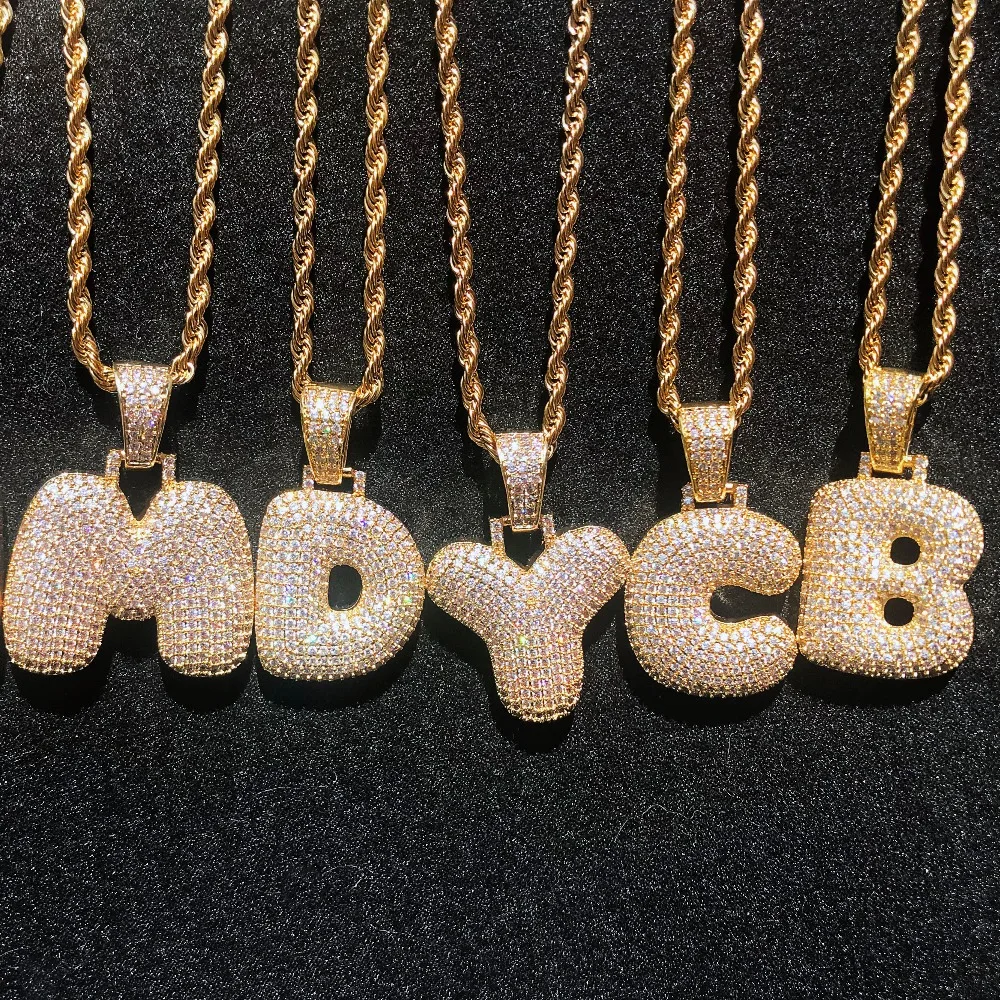 Bubble Letter A-Z collane singole e catena pendente per uomo donna Color oro zircone cubico gioielli Hip Hop regali