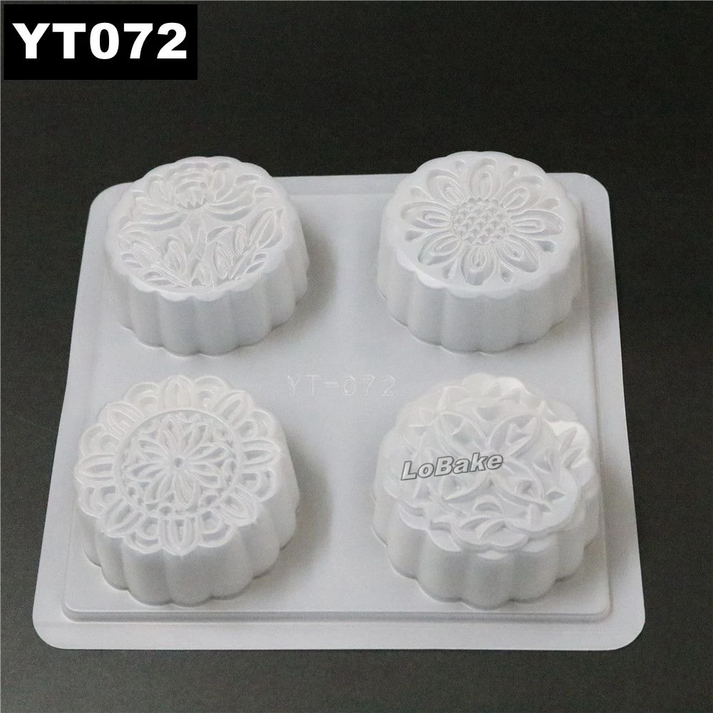 (5pcs/lot) 4 Cavities round diameter 7.5*height 3cm China traditional flower pattern lotus Plastic pudding mooncake Mold