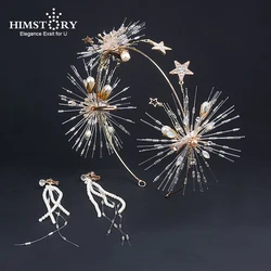 HIMSTORY Elegance Crystal Bridal Hairbands Handmade Fireworks Star Designs Wedding Headband Vintage  Hair Accessories