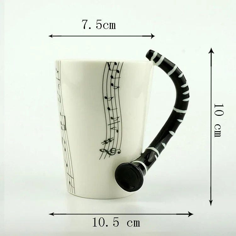 Novelty 220ml Clarinet Ceramic Cup Personality Music Note Milk Mug Coffee Tea Cup Christmas New Year Gift