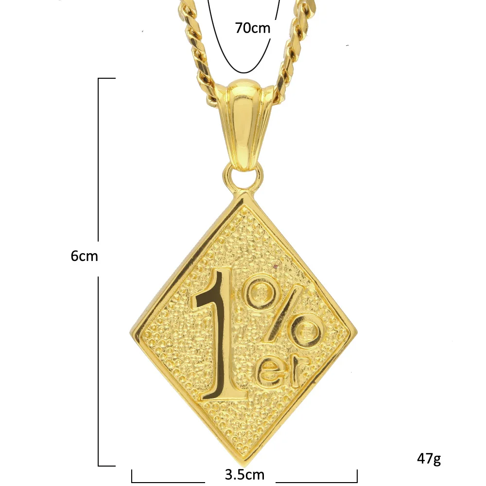 CY&CM Gold Color One Percent 1% ER Funny Necklace Trendy Jewelry Pendants Cool Men Alloy Biker Pendant For Male Hip Hop Necklace