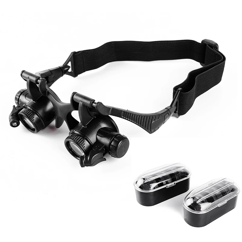 

Good Quality Head-Mounted Magnifier Glasses-Type Binoculars With LED Light 10X 15X 20X 25X For Repairing Watching Reading