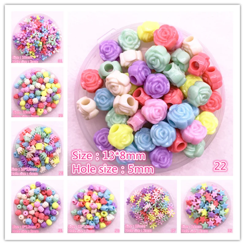 50pcs/lot Multicolour Acrylic Large Hole Beads for Children Children Beads for Jewelry Making DIY Handmade Bracelets Necklace #U