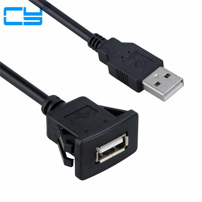 USB 2.0 Male Ke Female AUX Flush Mount Panel Kabel Ekstensi untuk Mobil Truk Perahu Motor Dashboard (Kepala Persegi) 1M/2M