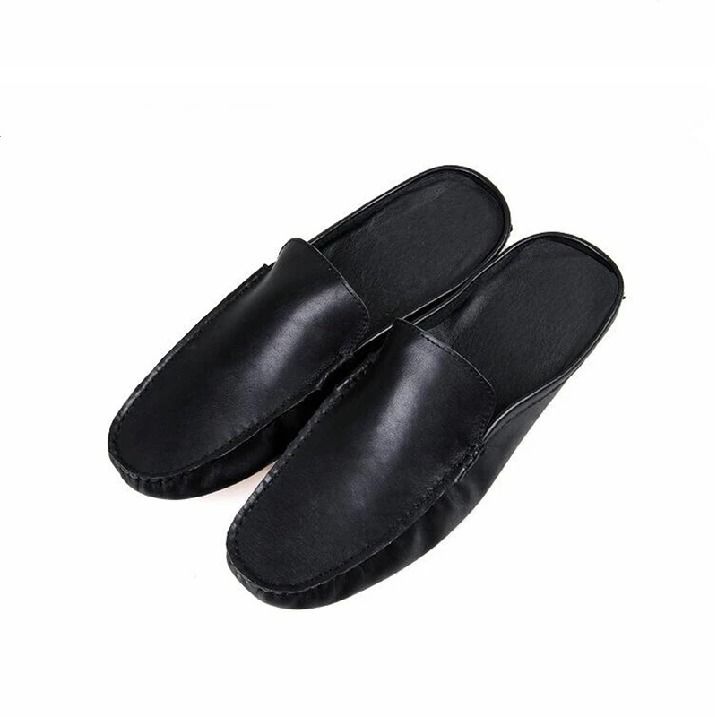 US5-10 Fashion Real Leather Casual SLIP-ON New Men Penny Loafers Simple Mules Open Back Cool Boy Daily Summer Shoes