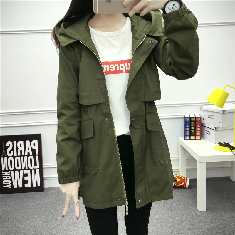 Spring and autumn new Korean Slim student casual windbreaker women in the long section large size was thin waist women's jacket