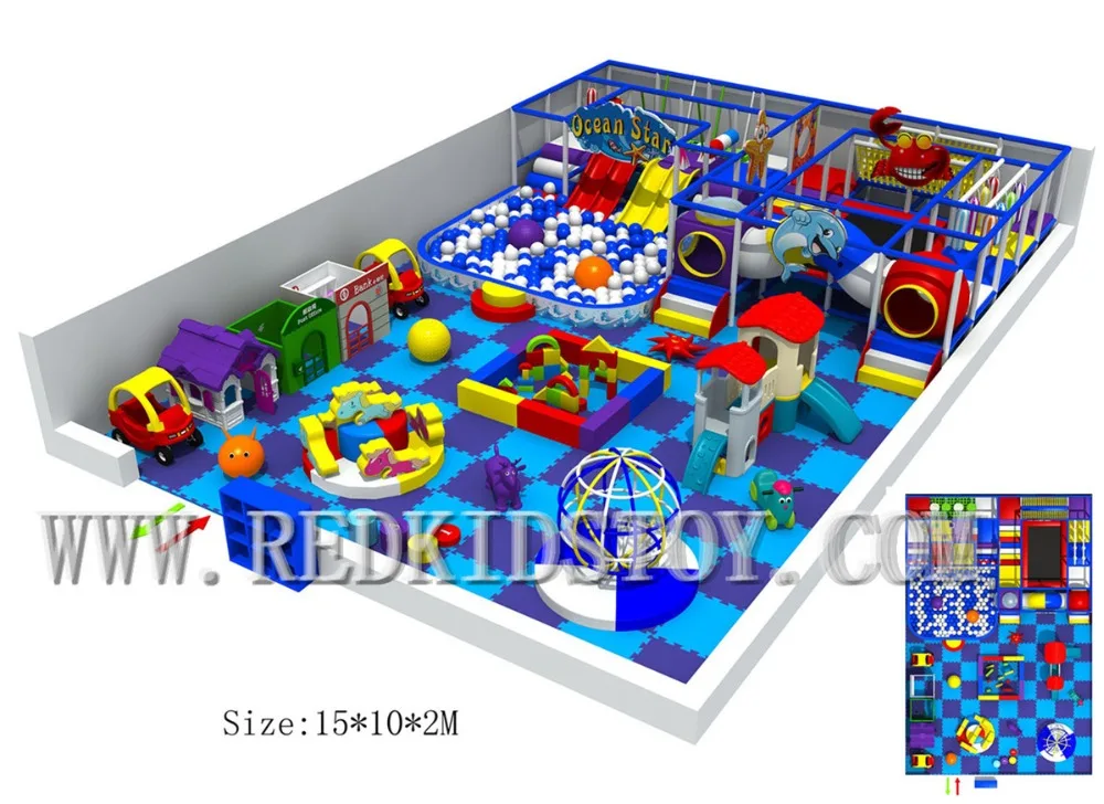 Ocean Concept Indoor Playground With Electric Carousel & Plastic Playhouse HZ-18311B