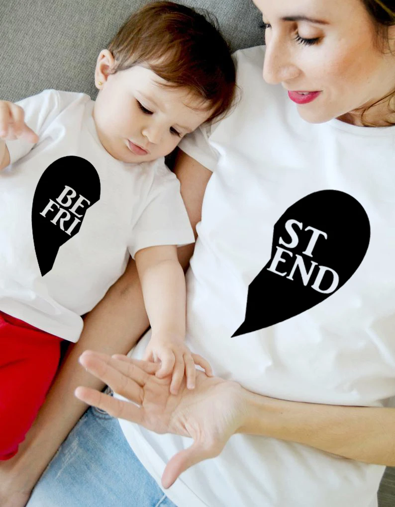 1 Uds. Camiseta para mejor amigo, madre, hija, hijo, ropa para mamá y yo, trajes a juego para la familia, vestidos para mamá y niños, ropa