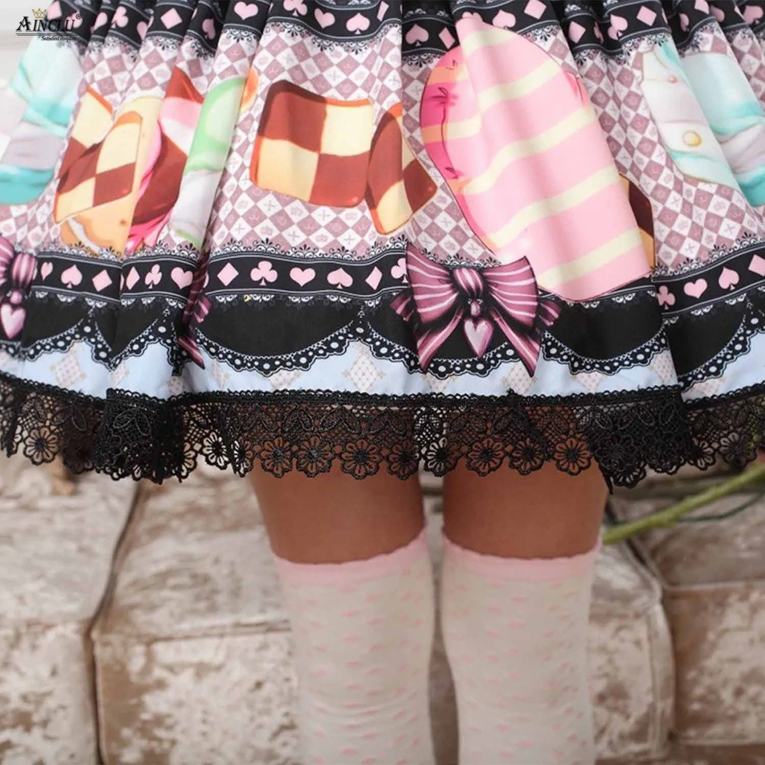 Lolita Original Lace Skirts Dessert Cookie Lady Pleated Sweet Princess Printed Polyester Lolita Skirts Party Cosplay XS-XXL