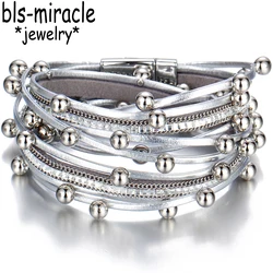 Bls-miracle 3 Color Fashion Multiple Layers Charm Bracelet For Women Vintage Leather Bracelets & Bangle Femme Party Jewelry Whol