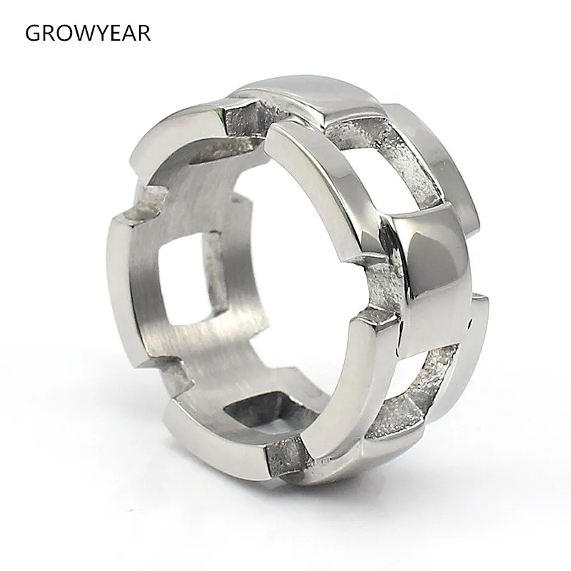 Fashion Jewelry Finger Rings Simple Chunky Stainless Steel Chain Ring Men Silver Color Size 8 7.5 7