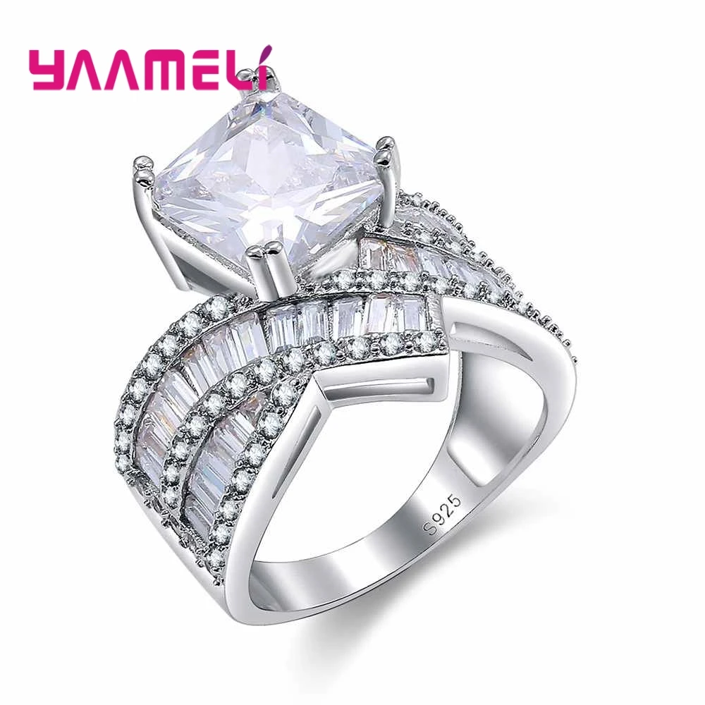 

925 Sterling Silver Hot Sale Graceful White Crystal Ring Bridal Wedding Ceremony Jewelry Cubic Zirconia For Wife Gift