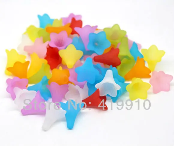 

Free shipping-50PCs Mixed Multicolor Lily Flower Frosted Acrylic Beads End Caps Findings 22x21mm J1069