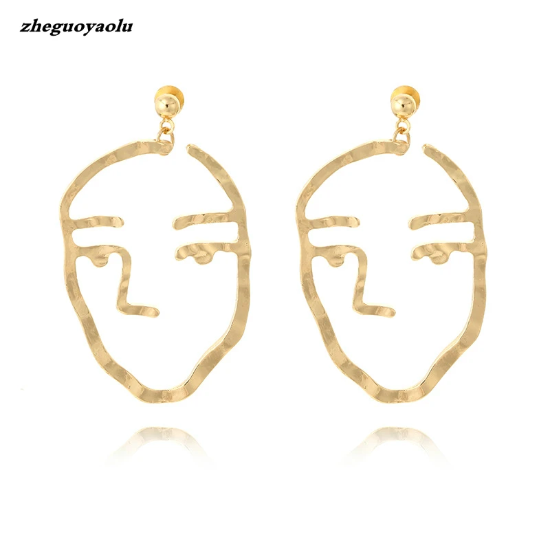 Abstract Art Drop Earrings Gold Color Face Statement Dangle Earrings Girls Fashion Trend Tassel Earrings For Women Bijoux 2018