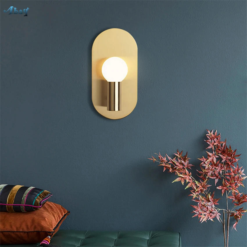 

Nordic Brass Wall Lamps Living Room Bedside Bedroom Copper Aisle Background Wall Sconces Lights Corridor Mirror Front Lighting