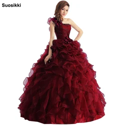 Customized Arrival Evening Dress Ball Gown One Shoulder Ruffle Rhinestone Evening Gown Prom Dresses Vestido De Festa Longo 2018