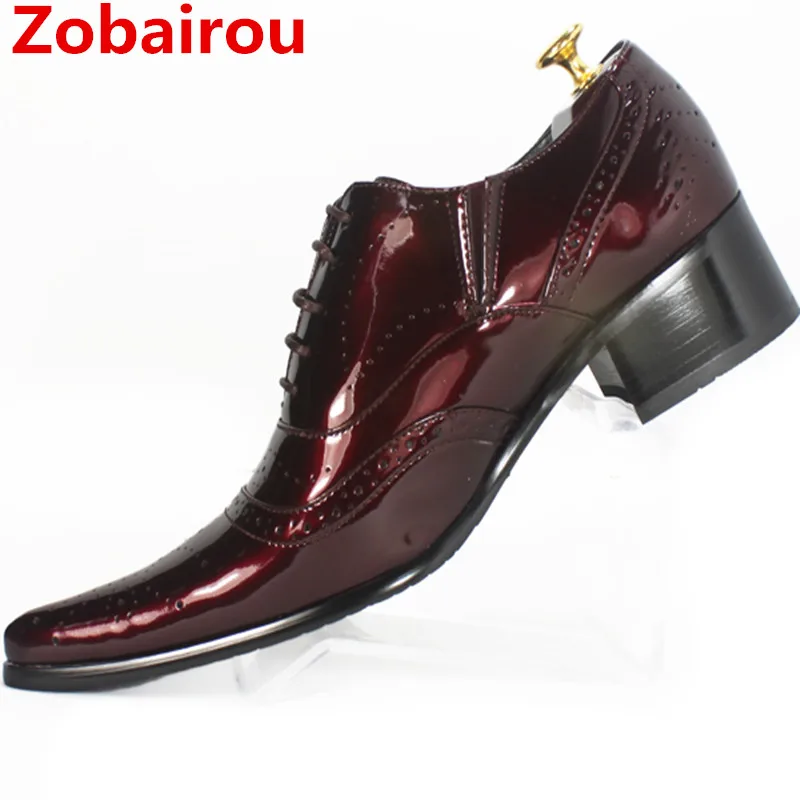 

Zobairou sapatos masculinos mens patent leather black red shoes formal dress wedding oxford flats italian men shoes luxury