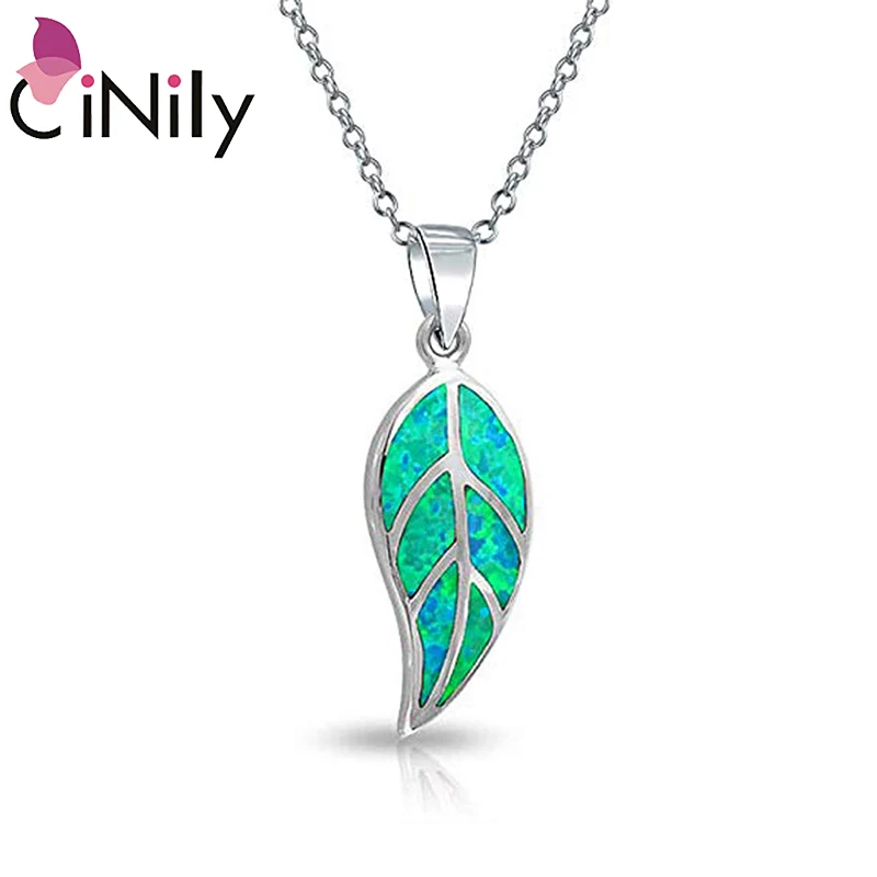 CiNily Fire Opal Dangle Pendants Silver Plated Green Plant Leaf Fallen Leaves Charms Bohemia Boho Summer Natural Jewelry Female