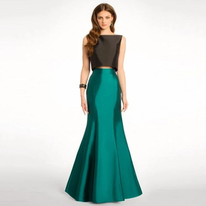 

Dark Green Mermaid Skirt Customized Zipper Waistline Floor Length Long Maxi Skirt With Lining Bright Satin Skirts For Women