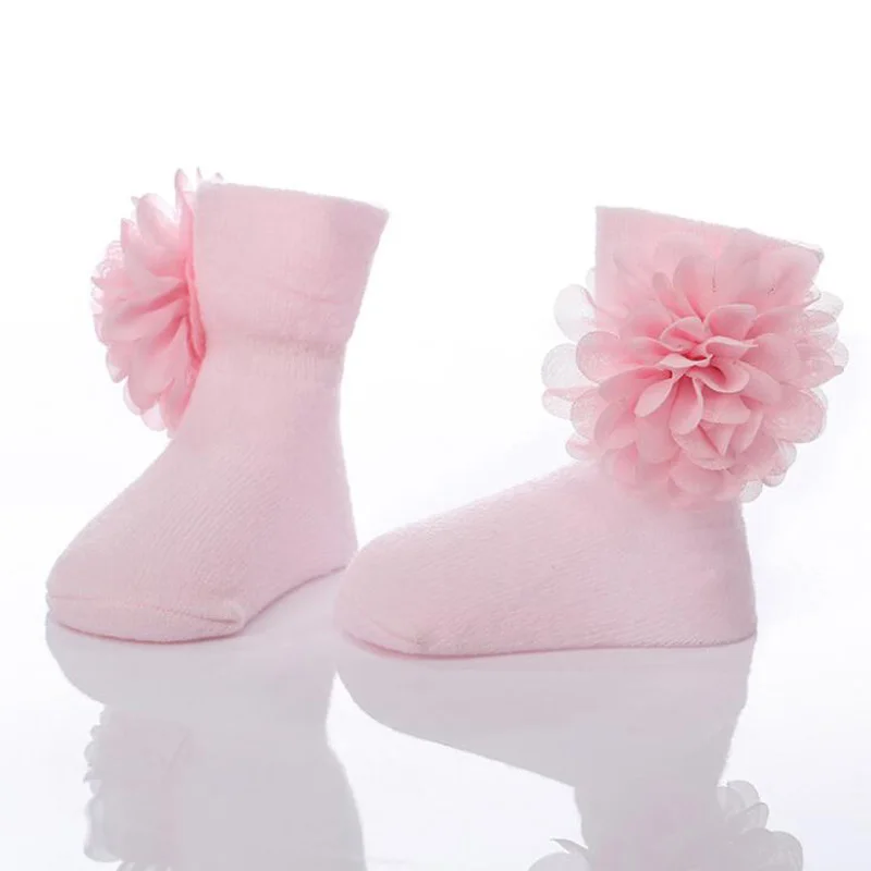 Fashion flowers baby cotton socks chiffon flower girls socks