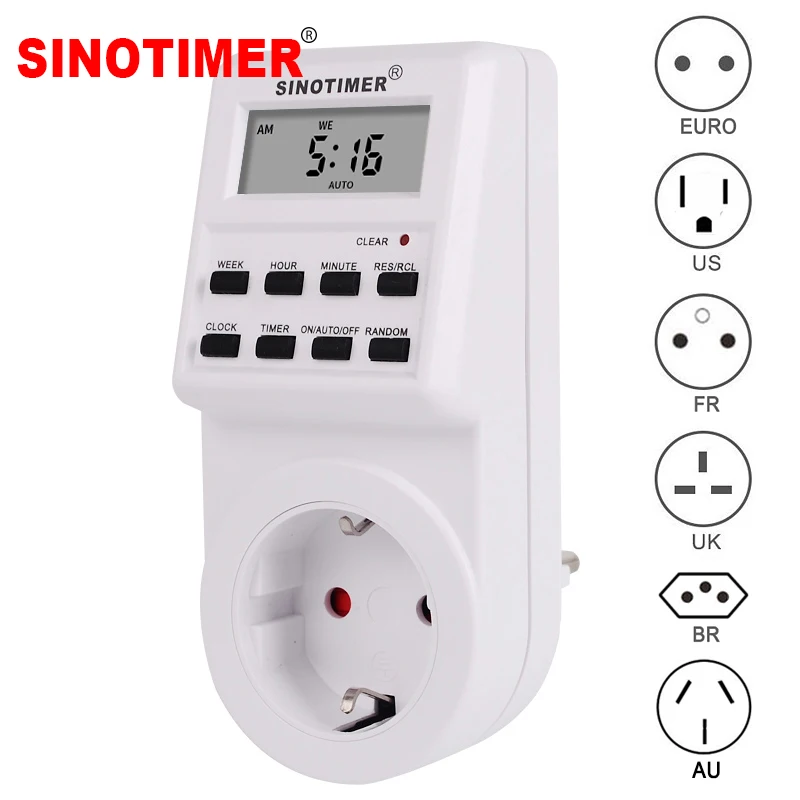 EU UK US FR BR Plug Digital Weekly Programmable Electrical Wall Plug-in Power Socket Timer Switch Outlet Time Clock 220V 110V AC